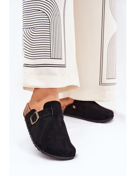 Ladies Slippers and On Platform With Buckle Black Selio