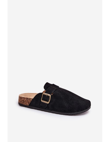 Ladies Slippers and On Platform With Buckle Black Selio