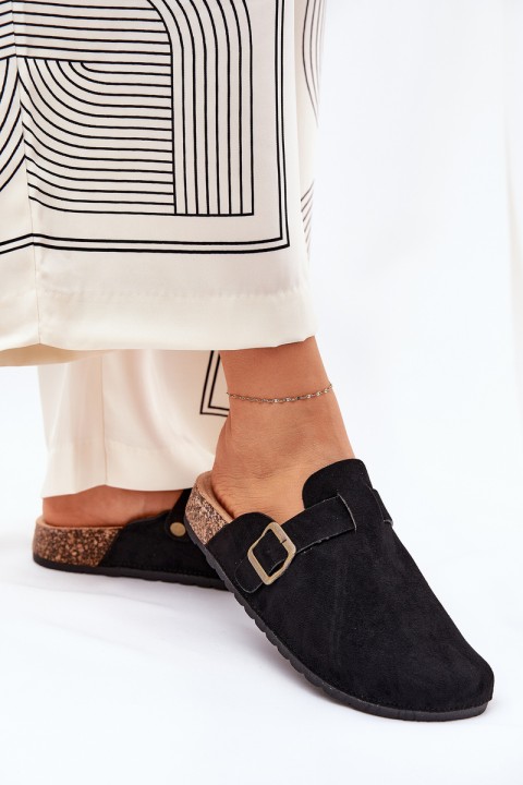 Moteriškos šlepetės ant platformos su sagtimi, juodos Selio