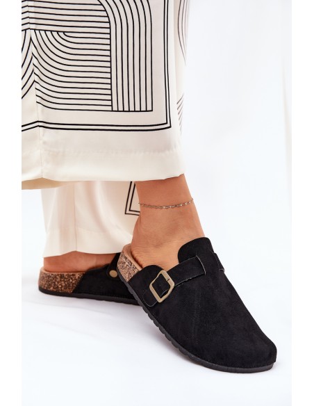 Ladies Slippers and On Platform With Buckle Black Selio
