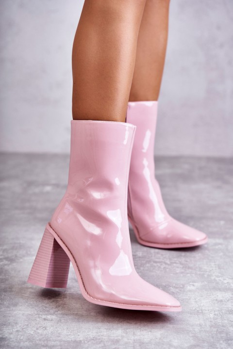 Women's Patent Leather Boots Pink Margit