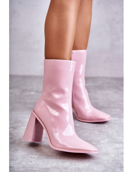 Women's Patent Leather Boots Pink Margit