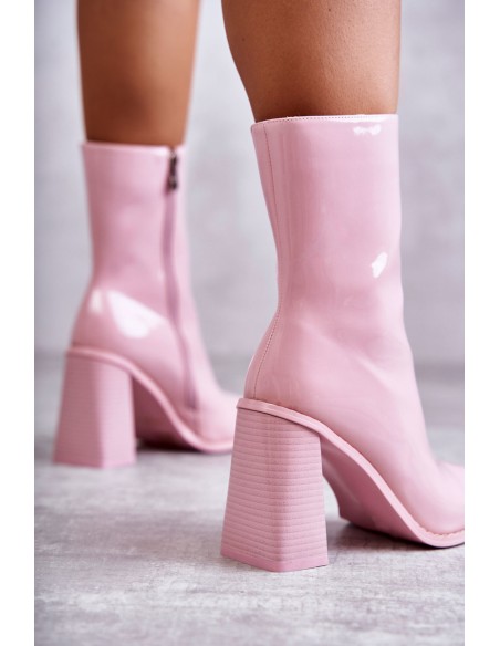 Women's Patent Leather Boots Pink Margit