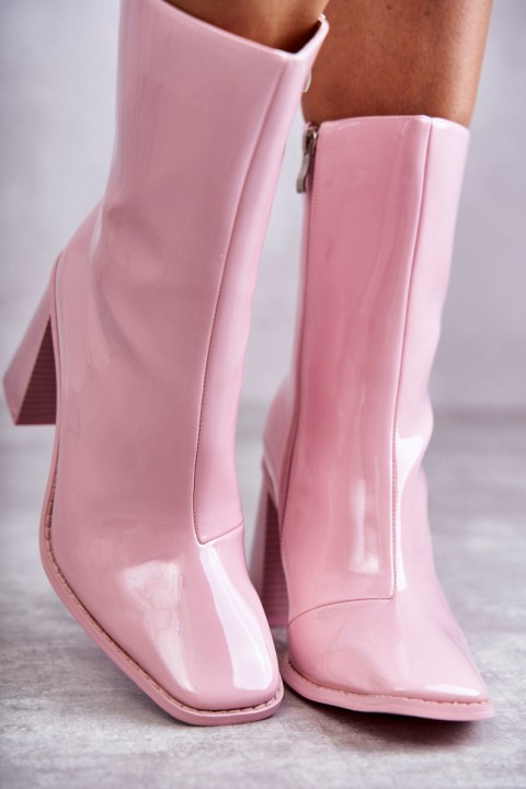 Women's Patent Leather Boots Pink Margit