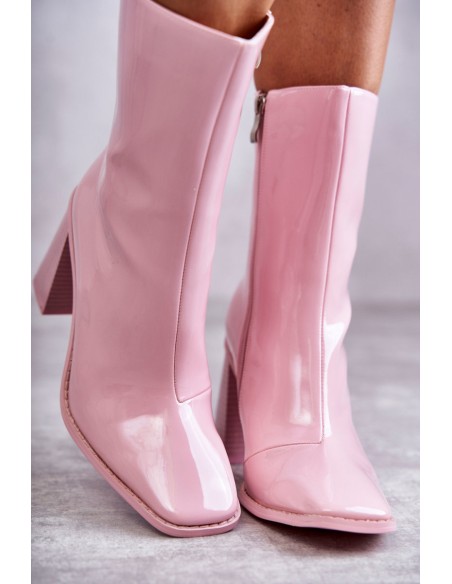 Women's Patent Leather Boots Pink Margit