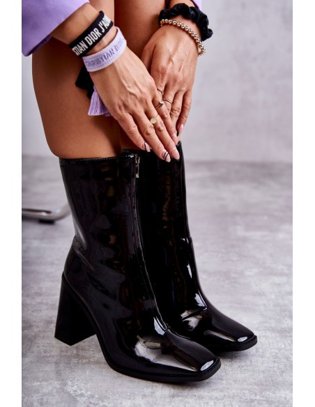 Women's Patent Leather Boots Black Margit