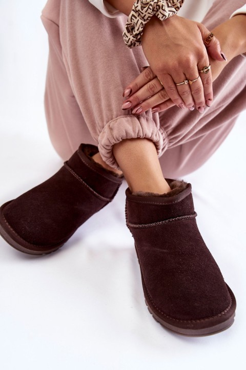 Women's Suede Low Snow Boots Brown Shelie