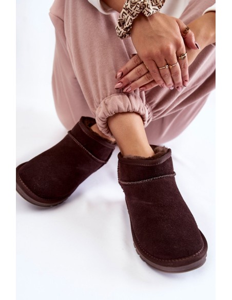 Women's Suede Low Snow Boots Brown Shelie