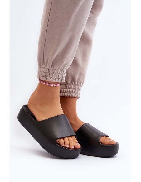 Women's Black Thick Sole Slides Oreithano