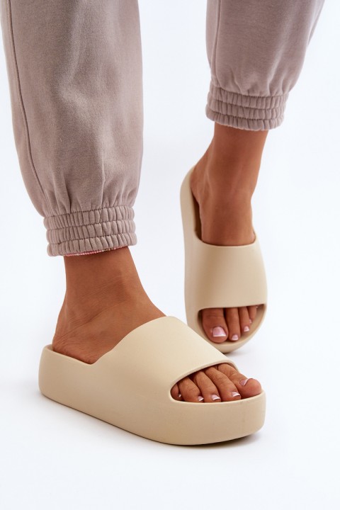 Women's Thick Sole Beige Slides Oreithano