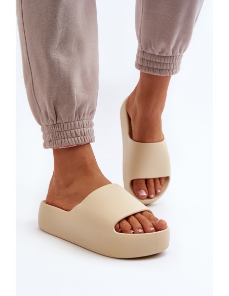 Women's Thick Sole Beige Slides Oreithano