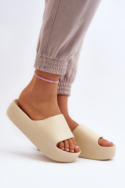 Women's Thick Sole Beige Slides Oreithano