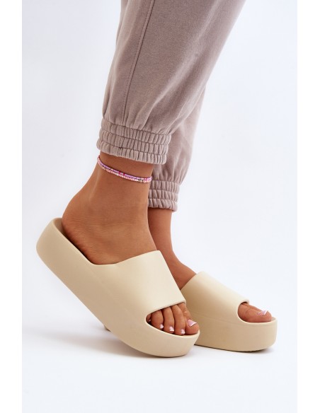 Women's Thick Sole Beige Slides Oreithano