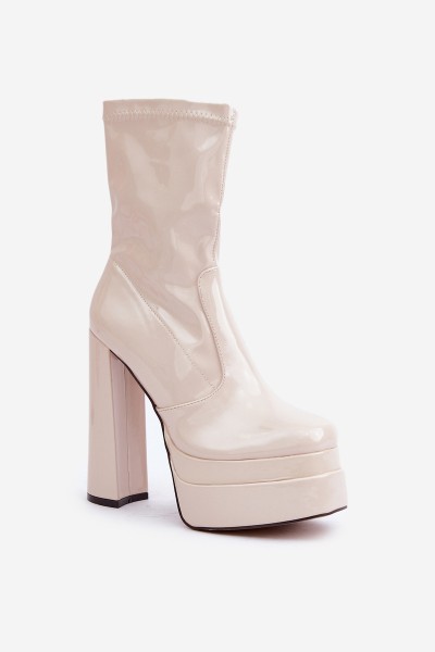 Lacquered Ankle Boots On Platform And High Heel Beige Lotisha 2