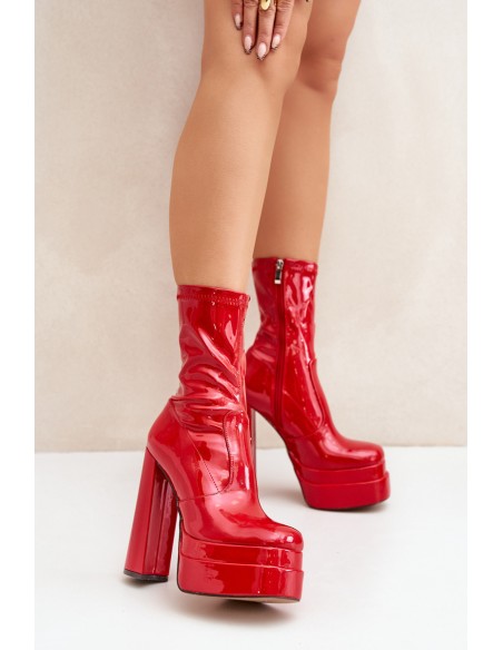 Lacquered Ankle Boots On Platform And High Heel Red Lotisha