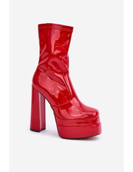 Lacquered Ankle Boots On Platform And High Heel Red Lotisha