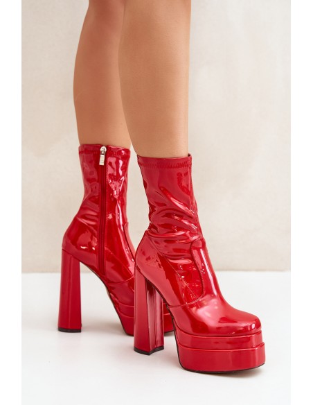 Lacquered Ankle Boots On Platform And High Heel Red Lotisha