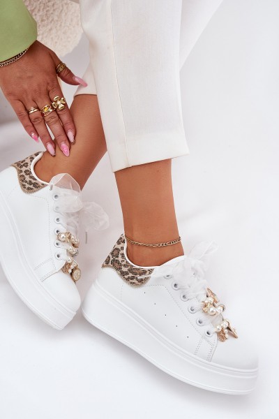 Women's Platform Sneakers With Rhinestones White Panther Ocerdia 2