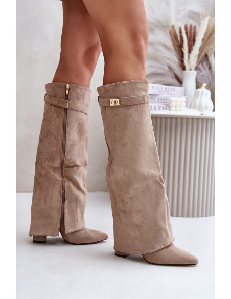 Heeled Boots With Turned Shaft Beige Evyra