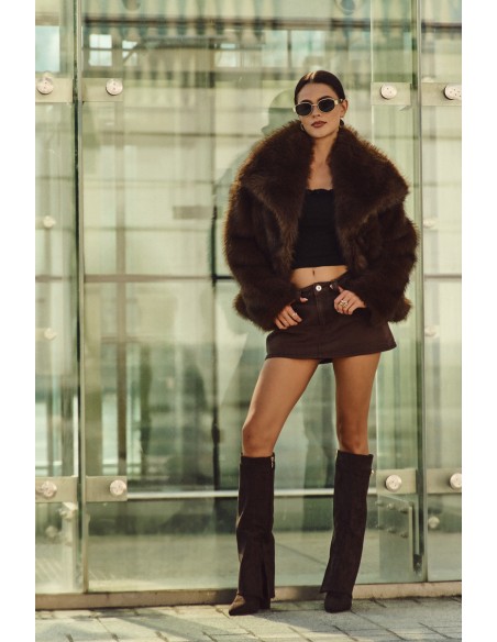 Eco Suede Boots Heel Block Zipper Insulated Folded Shaft Chocolate Evyra