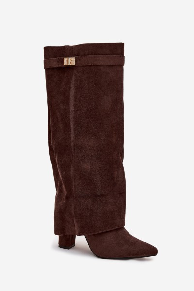 Eco Suede Boots Heel Block Zipper Insulated Folded Shaft Chocolate Evyra 2