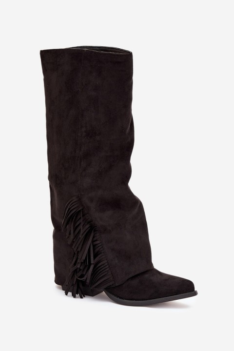 Slip-On Cowboy Boots Women's Heeled With Fringes Black Zalia