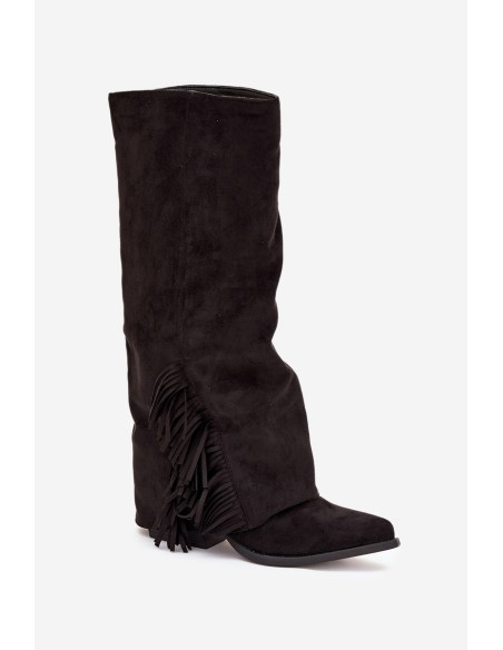 Slip-On Cowboy Boots Women's Heeled With Fringes Black Zalia