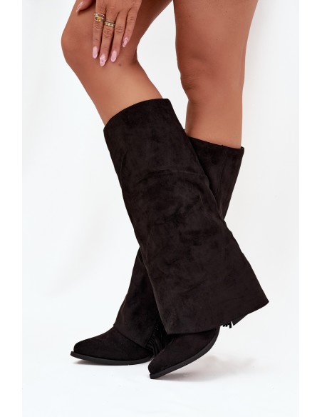 Slip-On Cowboy Boots Women's Heeled With Fringes Black Zalia