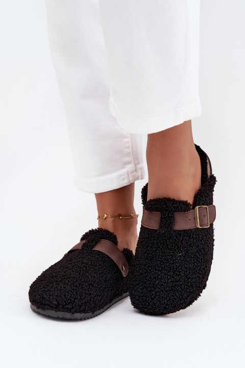 Women's slippers with sheep fur style Black Lorivine