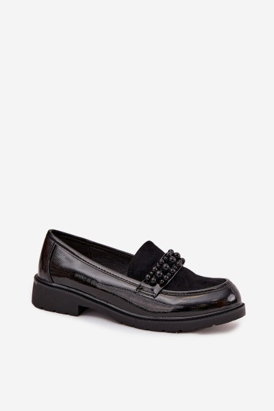Women's Patent Loafers With Beads S.Barski HY52-541 Black 2
