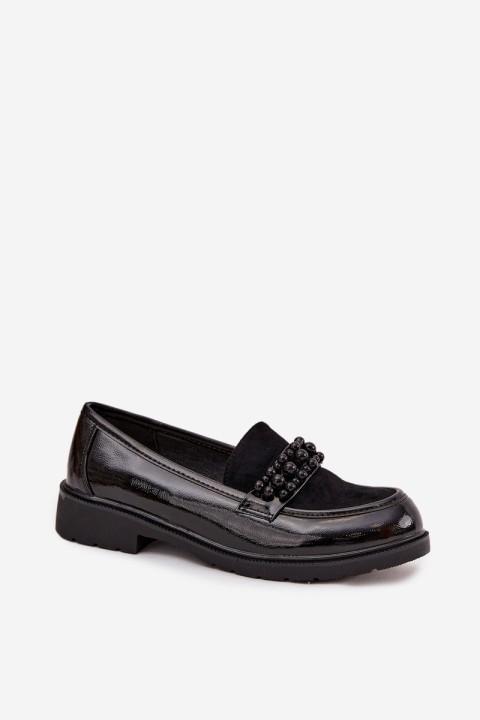 Women's Patent Loafers With Beads S.Barski HY52-541 Black