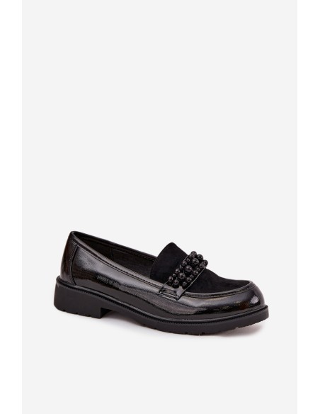 Women's Patent Loafers With Beads S.Barski HY52-541 Black