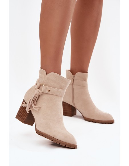 Women's ankle boots with heels with fringes light beige Rosabella