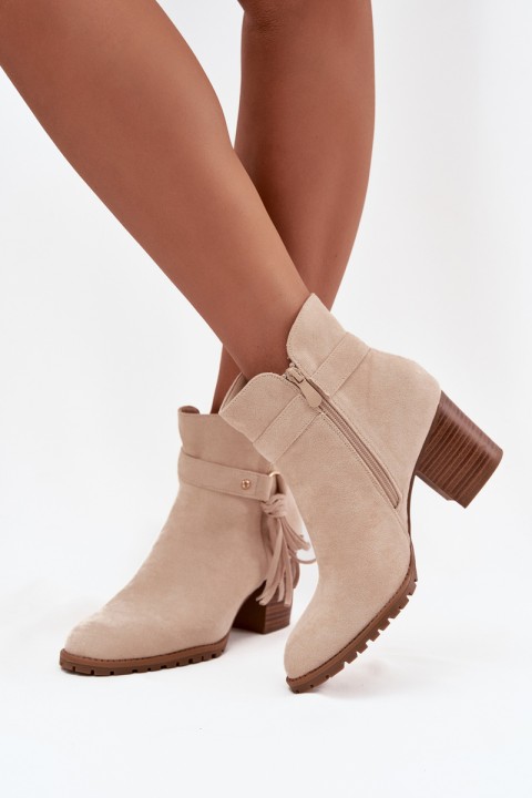 Women's ankle boots with heels with fringes light beige Rosabella