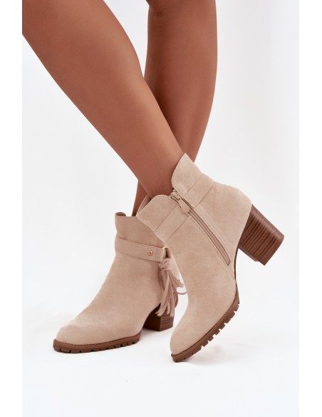 Women's ankle boots with heels with fringes light beige Rosabella