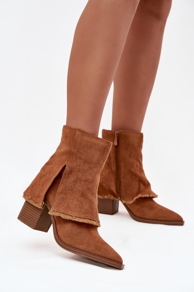 Women's ankle boots on heel with rolled shaft Camel Idalia