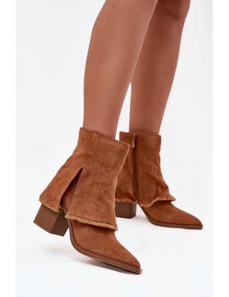 Women's ankle boots on heel with rolled shaft Camel Idalia
