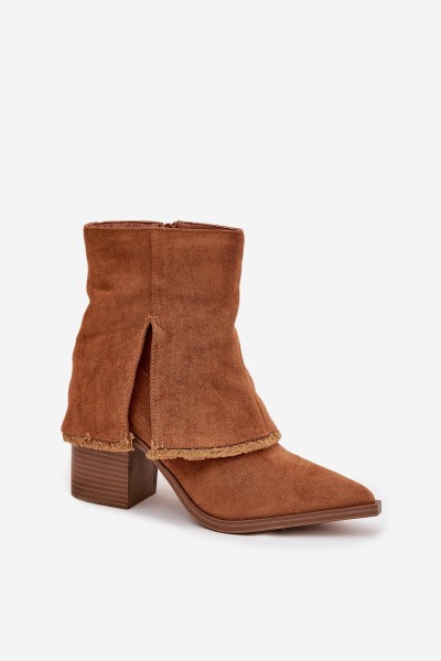 Women's ankle boots on heel with rolled shaft Camel Idalia 2