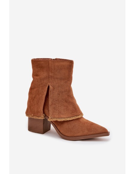 Women's ankle boots on heel with rolled shaft Camel Idalia