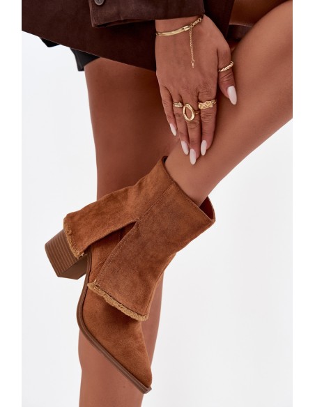 Women's ankle boots on heel with rolled shaft Camel Idalia