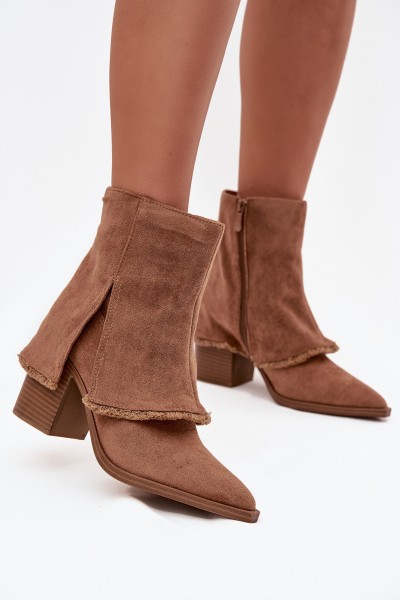 Women's ankle boots with heel and turned-up shaft light brown Idalia