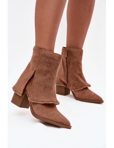 Women's ankle boots with heel and turned-up shaft light brown Idalia