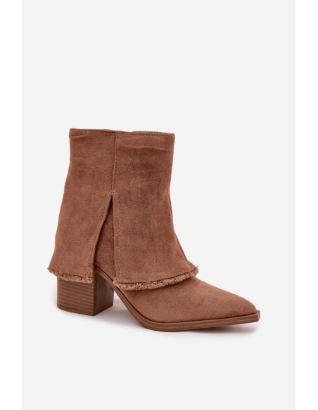 Women's ankle boots with heel and turned-up shaft light brown Idalia
