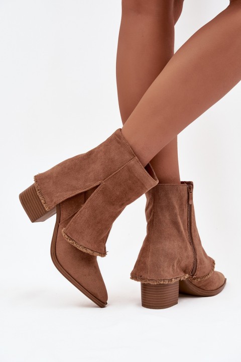 Women's ankle boots with heel and turned-up shaft light brown Idalia