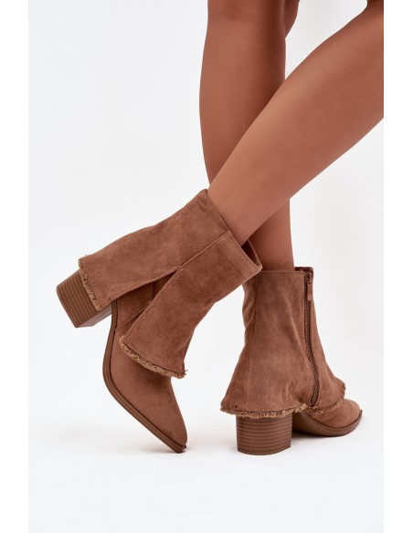 Women's ankle boots with heel and turned-up shaft light brown Idalia