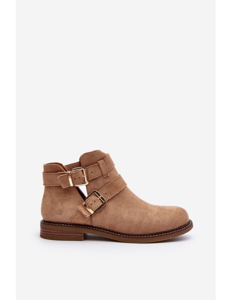 Women's Flat Heel Ankle Boots with Straps Beige Melviana