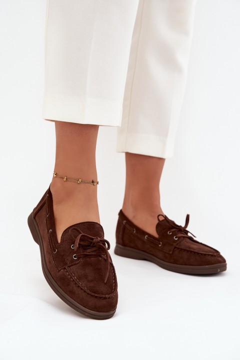 Women's Flat Loafers with Laces Chocolate Zalina