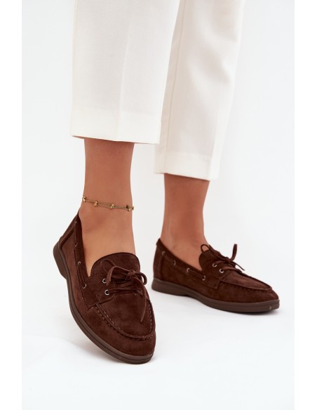 Women's Flat Loafers with Laces Chocolate Zalina