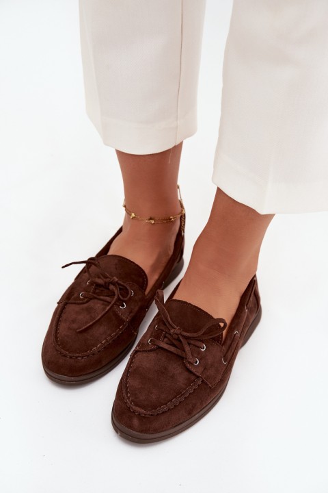 Women's Flat Loafers with Laces Chocolate Zalina