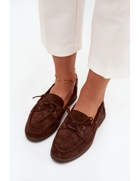 Women's Flat Loafers with Laces Chocolate Zalina